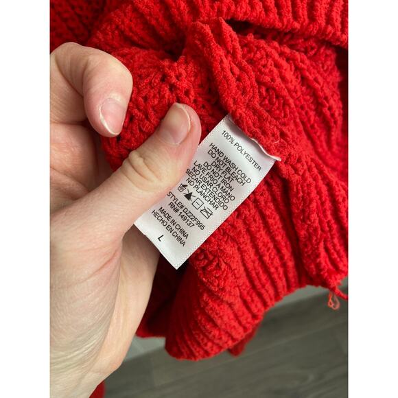 DOUBLE ZERO Women LARGE Red Cropped Knit Sweater Pullover - Picture 5 of 6